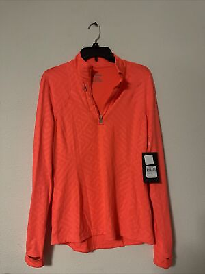 #ad Asics Pullover Heathered Neon Orange 1 4 Zip Women’s Thermal LT Nwt Sz L $30.00