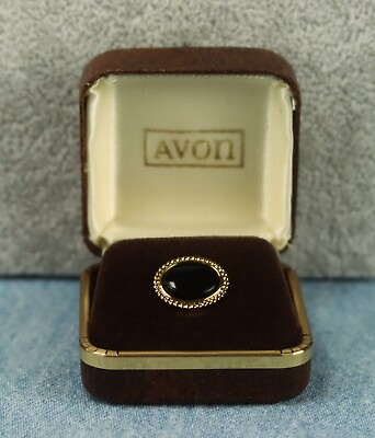 #ad Vintage 1971 Avon Citation Classic Accent Tie Tack Black Oval in Gold Tone Box $7.00