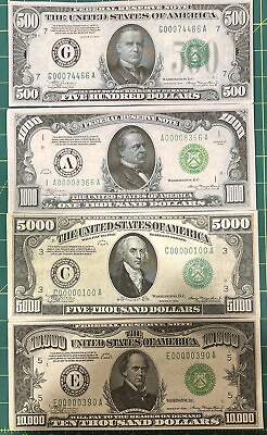 #ad #ad Reproduction Set 1934 Fed Reserve Notes $500 $1000 $5000 $10000 Copy High Denom $11.99