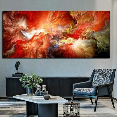 #ad Canvas Wall Art Red Canvas Painting Abstract Fire Cloud Wall Picture Posters Art $17.59