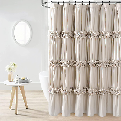 #ad Camel Ruffle Shower Curtain Vintage Handcrafted Bow Tie Ruched Microfiber Bath $59.51