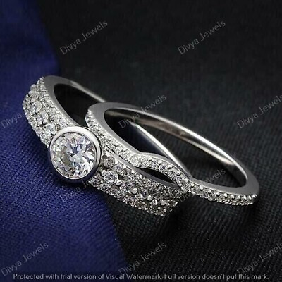 #ad 2.00Ct Round Cut Moissanite Engagement Wedding Ring Set Real 925 Sterling Silver $130.67
