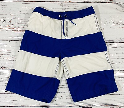 #ad Forever 21 Boys Swim Board Shorts Sz 13 14 Teen Travel Summer Blue Stripes Pool $14.00