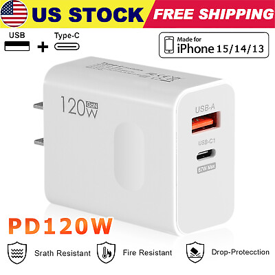 #ad 120W Fast Charger Block USB Type C Wall Power Adapter For iPhone 14 13 12 11 XR $8.25
