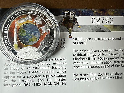 #ad 2009 First Man On The Moon 99.9% Silver Coin Perth Mint Limited Mintage $83.99