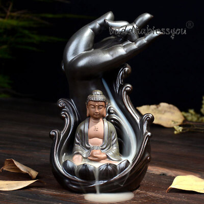 #ad Ceramic Smoke Waterfall Backflow Incense Burner Buddha Censer Buddhist Decor $38.72