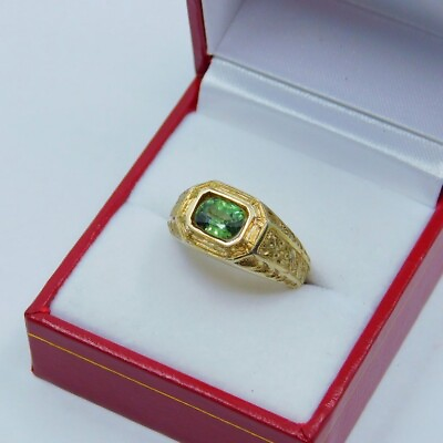 #ad AAAA Green Sapphire 7x5mm 1.49 Carats Heavy 14K Yellow gold Antique Vintage RING $1450.00