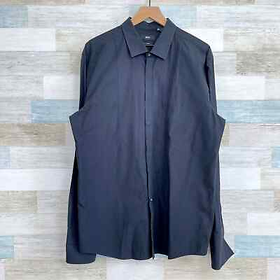 #ad Hugo Boss Spread Collar Bib Front Dress Shirt Black Solid Slim Fit Mens 18 34 35 $29.99
