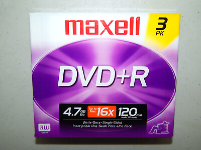 #ad New Sealed Maxell DVDR 4.7 GB Up to 16X DVD Rewriteable RW 3 Pack Blank Media $14.99