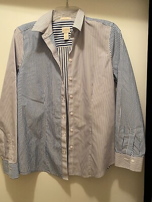 #ad Chico#x27;s white and blue striped shirt blouse gently used $7.50