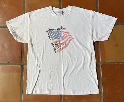 #ad Vtg HANES Mens LARGE Faded White T Shirt 599 FREEDOM BIKE RIDE CITY OF SF NM Tee $30.00
