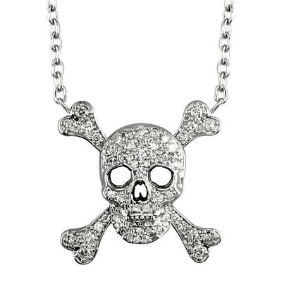 #ad Large Jolly Roger Skull and Crossbones Necklace With Cubic Zirconias in Sterling $1212.00