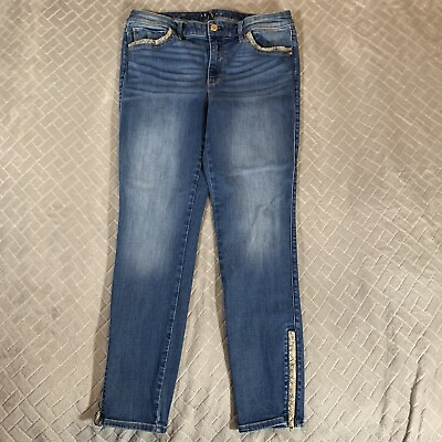 #ad WHBM Womens 19 Denim Jeans Blue Skinny Ankle Snake Print Accents Medium Wash $14.39
