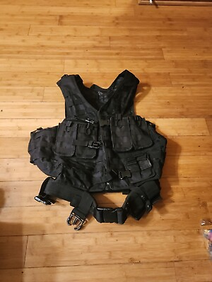 #ad UTG Law Enforcement Tactical Vest Black w Duty Belt Rifle Pistol Mag Pouches $39.95