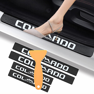#ad 4Pcs For Chevrolet Colorado Car Door Sill Protector Carbon Fiber Door Sill Cover $13.99