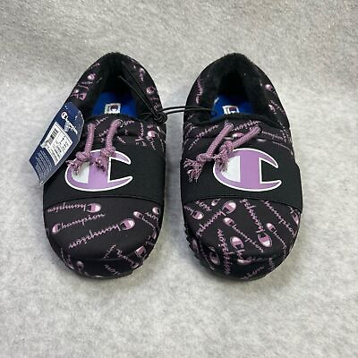 #ad Champion Women#x27;s Slippers Size 7 Purple amp; Black Slip on Fleece Lined Shoes New $17.00