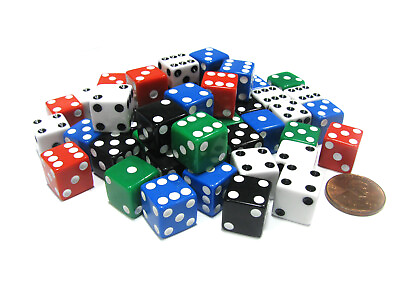 #ad Set of 50 D6 12mm Opaque Square Edge Dice; 10 Each of Red White Blue Green Black $14.73