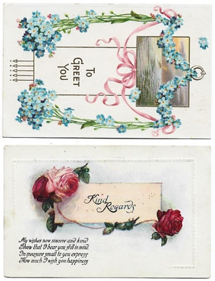 #ad Antique Postcard Lot 2 Kind Regards To Greet You Rose Flower Embossed UNUSED Q40 $3.99