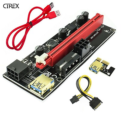 VER009S PCI E Riser Card PCIe 1x to 16x USB 3.0 Data Cable for Bitcoin Mining AU $11.99