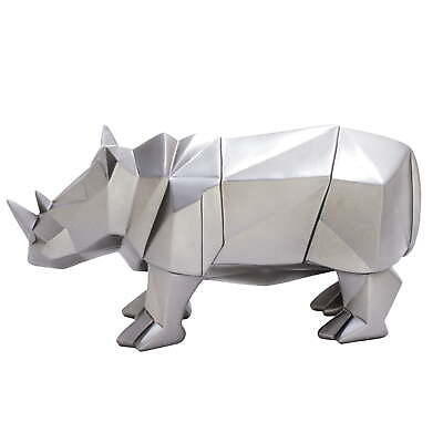 #ad 10quot; x 6quot; Silver Polystone Rhino Sculpture $21.88