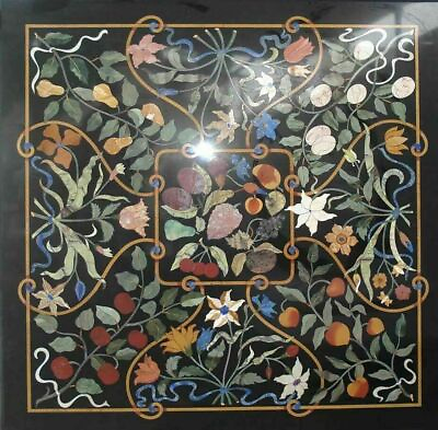 #ad 18quot; black Marble center Table Top Pietra Dura room home decor antique inlay k9 $505.00