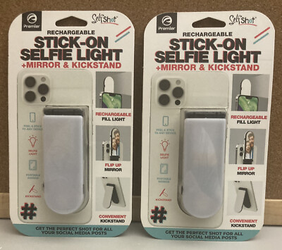 #ad 2 Ct Rechargeable Selfshot Stick On Selfie Light Mirror amp; Kickstand 3 LED Modes $4.99