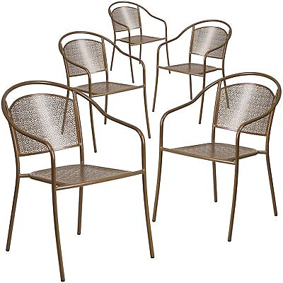 #ad Flash Furniture Patio Arm Chair with Round Back Gold 5 Pack 5CO3GD $407.83