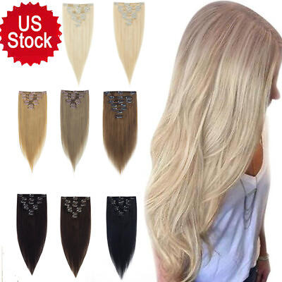 #ad Thick Neat Bands Hairpiece Clips 100% Real Human Hair Extensions Straight Party $23.43