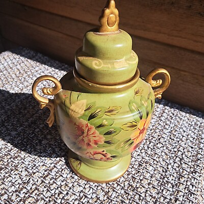 #ad Foo Dog Jar Urn Lidded Handled Floral Ceramic Japanese Double Nippon $40.00
