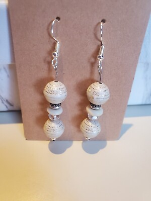 #ad Handmade Earrings White And Silver Dangles $3.00