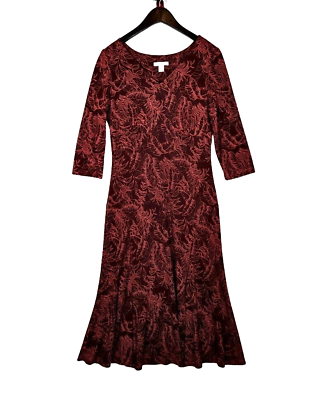#ad Dressbarn Soft Stretch Midi Mid Calf Tulip Dress Size 10 Maroon Palm Resortwear $23.99