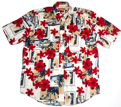 #ad Natural Issue Mens M Wagon Surf Board Hawaiian Shirt Floral Wrinkle Free NwoT $11.15