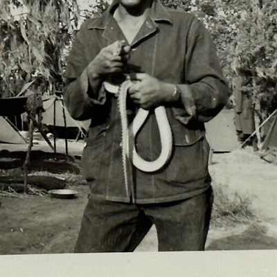 #ad Vintage UNUSUAL Snapshot Photograph Photo Candid Military Soldier Holding Snake $44.24