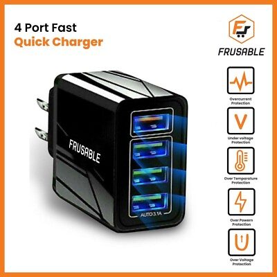 Black US 4 Port Quick Fast Charge 3.0 USB Hub Wall Charger Power Adapter Plug $6.97