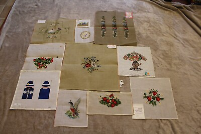 #ad Lot of 11 Needlepoint Finished or Partially Complete Canvas Art Flowers Lamp $49.99