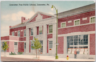 #ad Lancaster Pennsylvania Free Public Library Buillding USA Linen Vintage Postcard $3.86