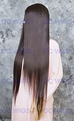 #ad Extra Long Straight Heat Safe Lace Front Human Hair Blend Wig Dark Brown EVEB 4 $92.85