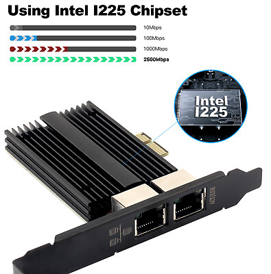 #ad Dual Port 2.5G Gigabit LAN Gaming Card Network Card Intel I225 PCI E x1 RJ45 NIC $37.39