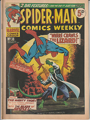 #ad UK Comic: Spider Man Comics Weekly #38 MM 1973 Stan Lee Spider Man amp; Thor AU $17.95