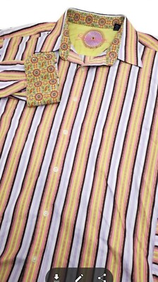 #ad Robert Graham Multicolor Striped Flip Cuffs Shirt Size XL Knowledge Wisdom Truth $25.00