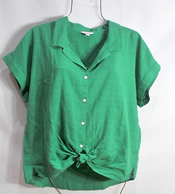 #ad Lucky Brand Women#x27;s Shirt L Summer Green Button Front Boho Top Blouse NWT $32.99