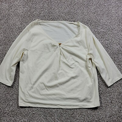#ad Talbots Shirt Womens 3X Cream Quarter Sleeve Blouse V Neck Pima Cotton $17.75