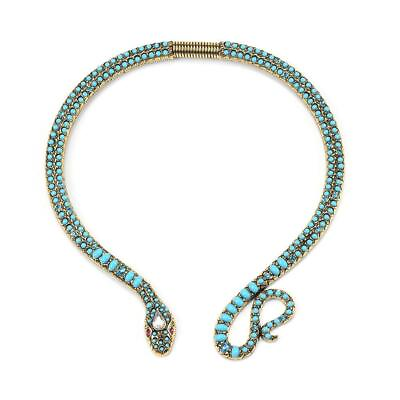 #ad New Aqua Blue Snake Choker Necklace Yellow Gold Plated Austrian Crystal 16quot; 18quot; $32.37