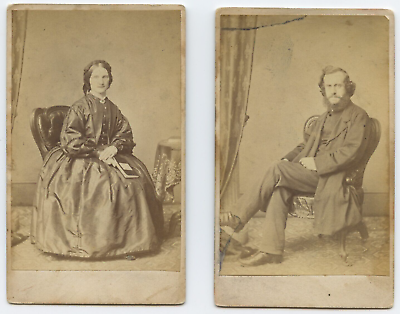 #ad Two Antique CDV C. 1860s Portrait of a Woman and a Man in Same Unknown Studio $23.99