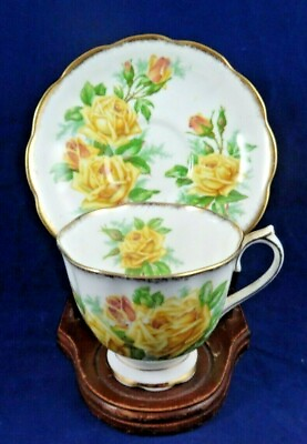 #ad Vintage Royal Albert Bone China Teacup and Saucer Tea Rose Pattern Gold Trim $24.95