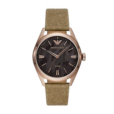 #ad Mens Solar Wristwatch EMPORIO ARMANI AR11396 Leather Brown Black $212.74