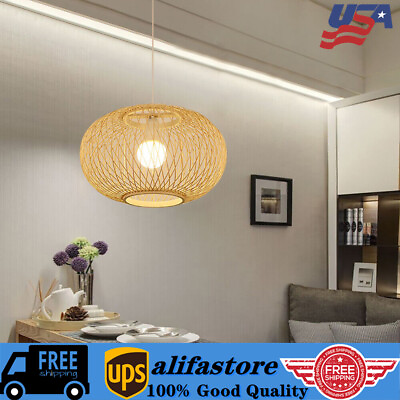 #ad Retro Chandelier Bamboo Weaving Ceiling Light Round Hanging Pendant Lamp USA $35.15