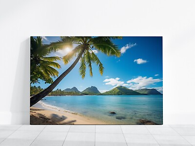 #ad Beach Print Ocean Landscapes Canvas Wall Art Palm Trees on the Beach Tropical $25.00