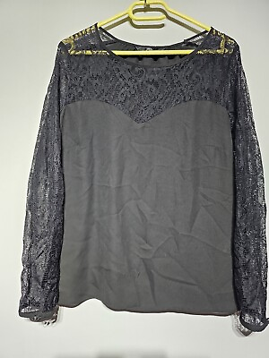 #ad Jane Norman Black Lace Blouse Size UK8 GBP 8.99