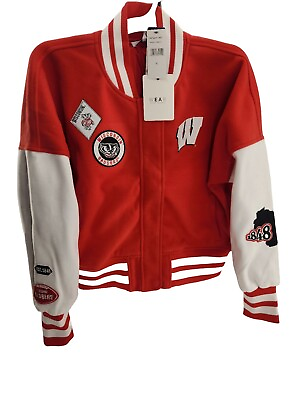 #ad Women#x27;s Wisconsin Badgers Red White Full Zip Varsity Patchwork Jacket Size M $42.00